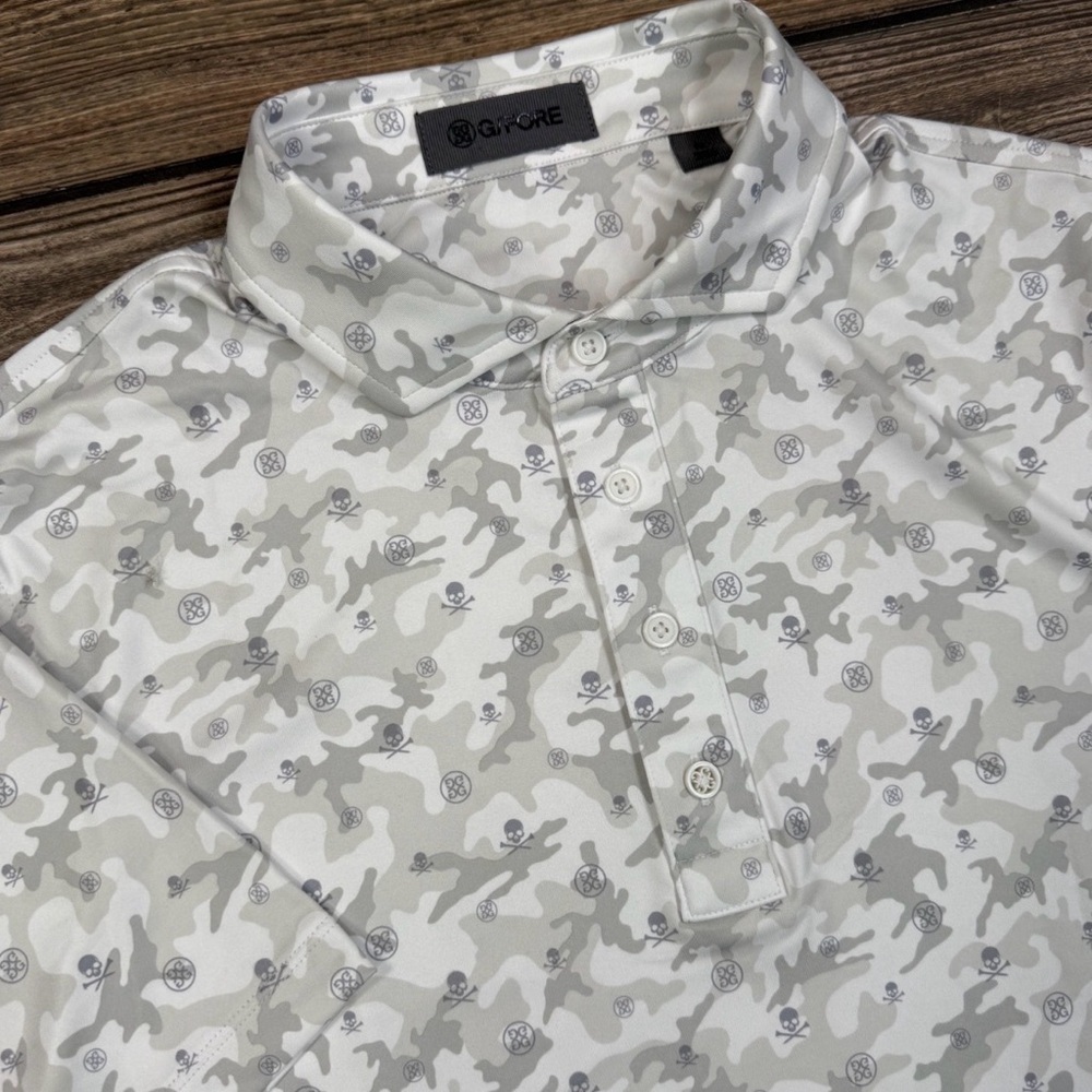 G/FORE Gray “Icon Camo / Skull & Tees” Performance Golf Polo XL